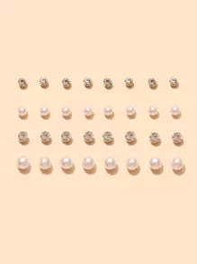 16pairs Rhinestone Decor Stud Earrings - Multicolor - View 1