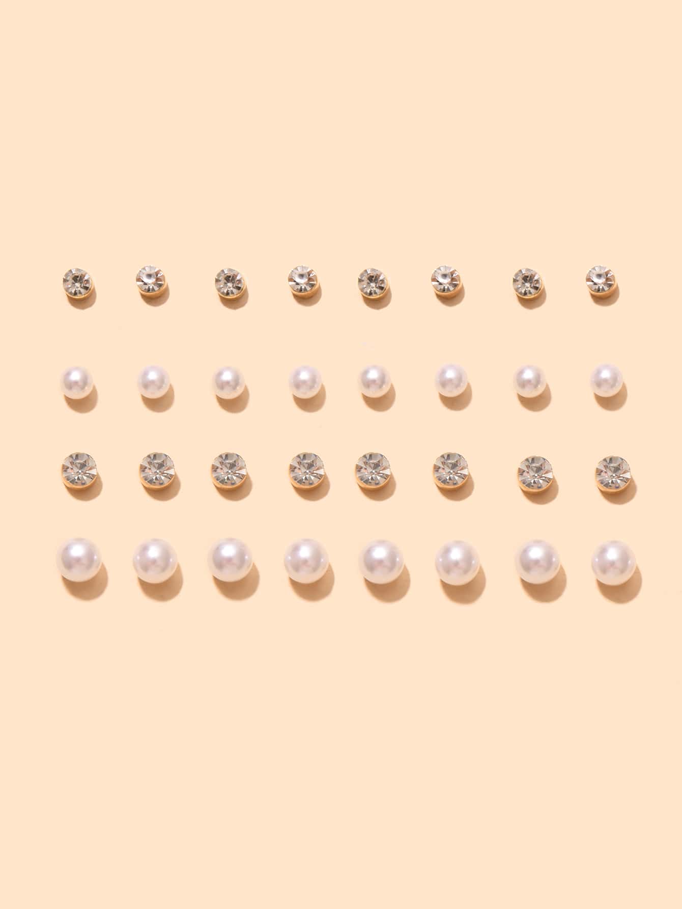 16pairs Rhinestone Decor Stud Earrings - Multicolor - View 1