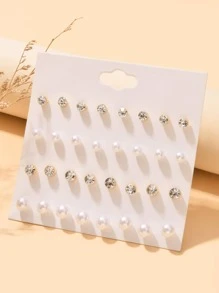 16pairs Rhinestone Decor Stud Earrings - Multicolor - View 2
