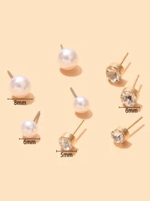 16pairs Rhinestone Decor Stud Earrings - Multicolor - View 3