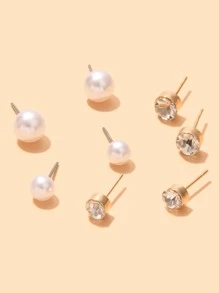 16pairs Rhinestone Decor Stud Earrings - Multicolor - View 4