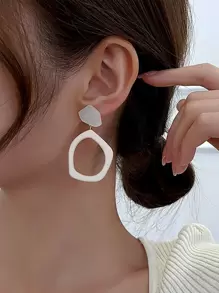 Geo Decor Drop Earrings - White - View 1