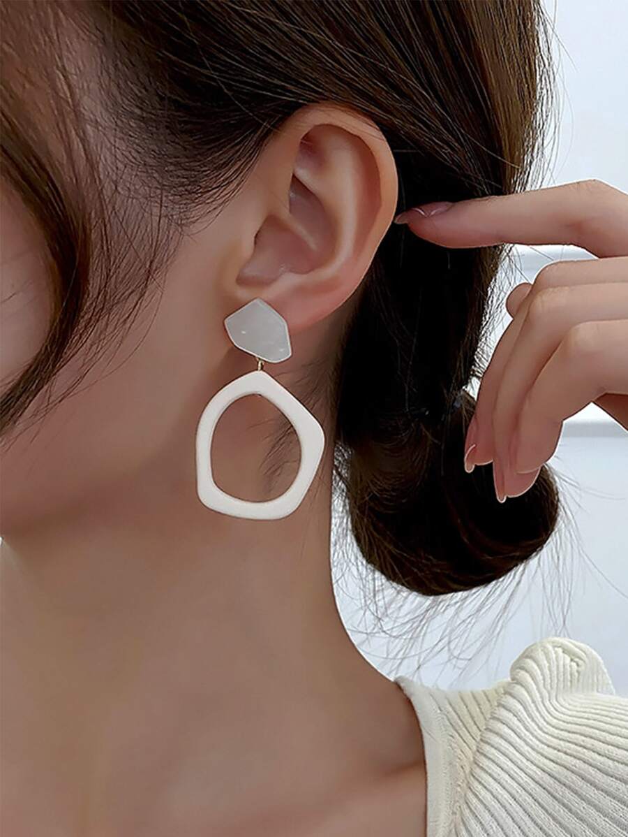 Geo Decor Drop Earrings - White - View 1