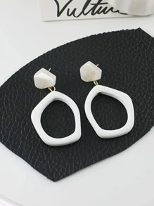 Geo Decor Drop Earrings - White - View 2