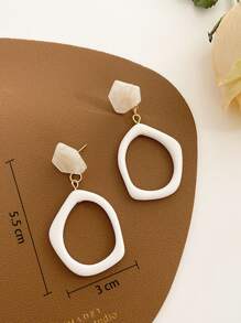 Geo Decor Drop Earrings - White - View 3