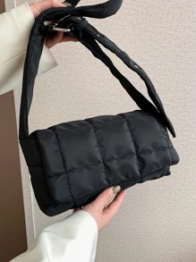 防水、輕盈、商務休閒絎縫圖案翻蓋方形包適合青少年女大學生、菜鳥和白領，非常適合辦公室、大學、工作、商務、通勤 - 黑色 - 查看 4