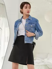 DAZY High Waist Zip Back Slit Skirt - Black - View 4