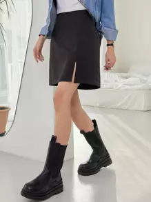 DAZY High Waist Zip Back Slit Skirt - Black - View 6