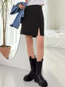 DAZY High Waist Zip Back Slit Skirt - Black - View 7