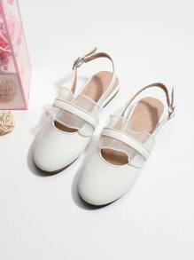Girls Lace Detail Slingback Flats - White - View 1