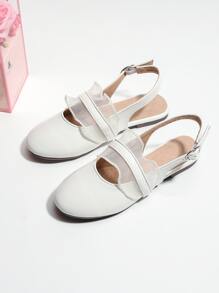 Girls Lace Detail Slingback Flats - White - View 3