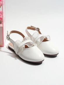 Girls Lace Detail Slingback Flats - White - View 4