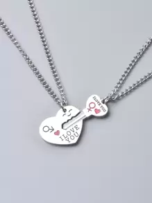 Fashionable and Popular 2pcs Men Key Pendant Necklace Stainless Steel for Jewelry Gift and for a Stylish Look - Silver - View 1