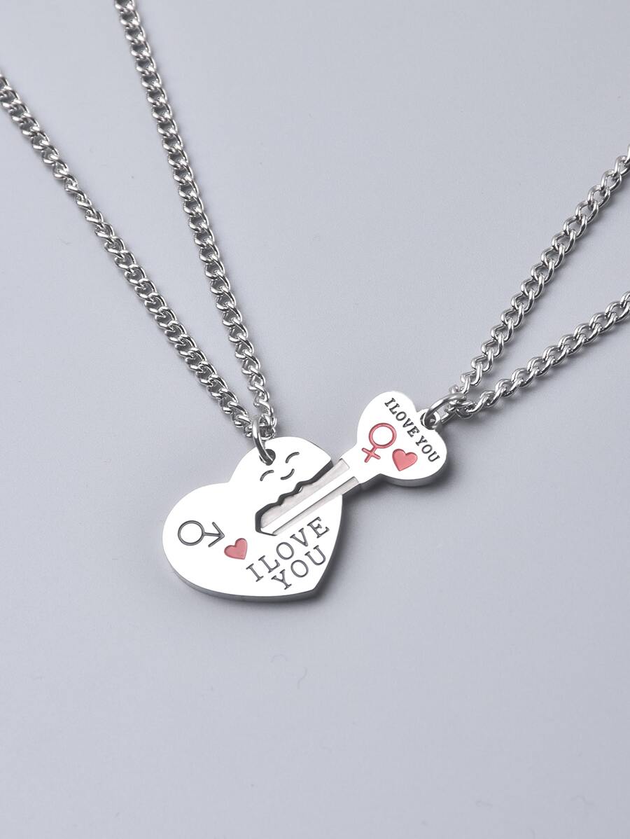 Fashionable and Popular 2pcs Men Key Pendant Necklace Stainless Steel for Jewelry Gift and for a Stylish Look - Silver - View 1