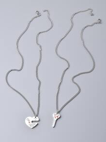 Fashionable and Popular 2pcs Men Key Pendant Necklace Stainless Steel for Jewelry Gift and for a Stylish Look - Silver - View 3