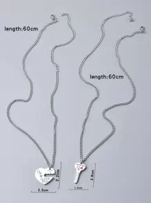 Fashionable and Popular 2pcs Men Key Pendant Necklace Stainless Steel for Jewelry Gift and for a Stylish Look - Silver - View 4