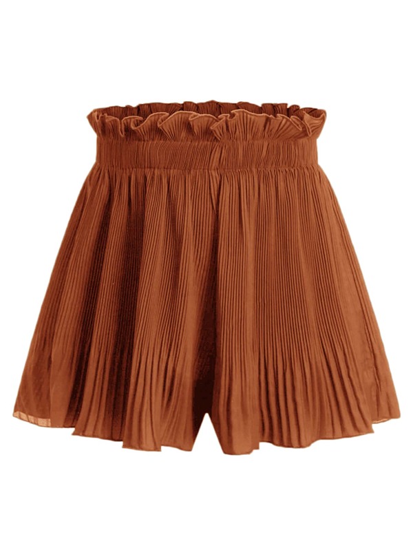 SHEIN EZwear Ruffle Waist Pleated Shorts SHEIN USA