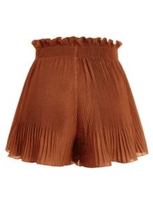SHEIN EZwear Ruffle Waist Pleated Shorts - Brown - View 2