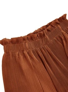 SHEIN EZwear Ruffle Waist Pleated Shorts - Brown - View 3