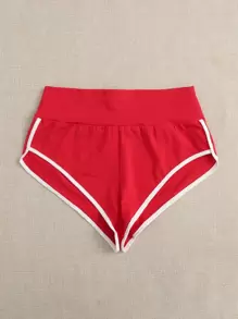 SHEIN EZwear Contrast Binding Track Shorts - Red - View 4