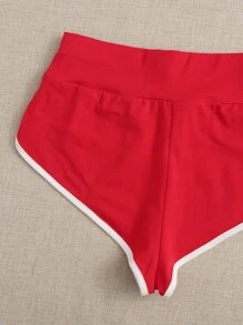 SHEIN EZwear Contrast Binding Track Shorts - Red - View 3