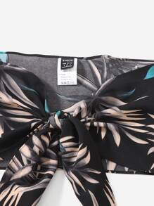 SHEIN VCAY Summer Beach Tropical Print Tie Front Two Piece Outfits Tube Top & Shorts Set - Multicolor - View 3