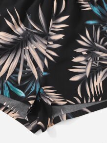 SHEIN VCAY Summer Beach Tropical Print Tie Front Two Piece Outfits Tube Top & Shorts Set - Multicolor - View 4