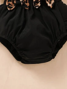 Baby Girl Leopard Ruffle Trim Bow Front 2 In 1 Bodysuit With Headband - Multicolor - View 4