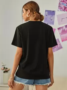 INAWLY 素色圓領T恤 - 黑色 - 查看 2