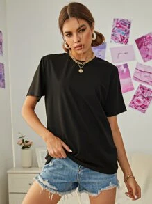 INAWLY 素色圓領T恤 - 黑色 - 查看 3