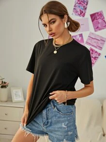 INAWLY 素色圓領T恤 - 黑色 - 查看 6