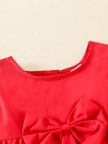 Đầm em bé Tương phản ren Nơ trước Khối Màu Dễ thương - Đỏ - Xem 3