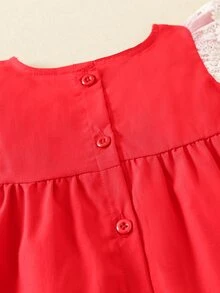 Đầm em bé Tương phản ren Nơ trước Khối Màu Dễ thương - Đỏ - Xem 6
