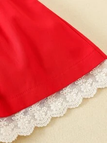Đầm em bé Tương phản ren Nơ trước Khối Màu Dễ thương - Đỏ - Xem 7