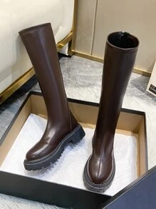 Giày bốt Nữ Thời trang màu trơn Trượt trên - màu nâu - Xem 3