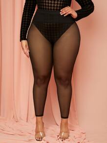 SHEIN SXY Quần legging lưới mỏng Plus không kèm quần lót - màu đen - Xem 1
