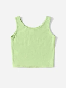 SHEIN 青少年女孩標語和印花螺紋針織背心上衣 - 薄荷綠 - 查看 2