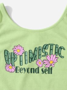 SHEIN 青少年女孩標語和印花螺紋針織背心上衣 - 薄荷綠 - 查看 3