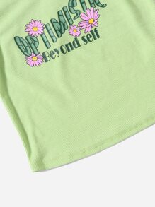 SHEIN 青少年女孩標語和印花螺紋針織背心上衣 - 薄荷綠 - 查看 4