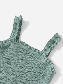 SHEIN Teen Girls Shirred Ruffle Hem Cami Top And Shorts Set - Mint Green - View 3