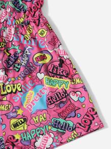 SHEIN Teen Girls Letter & Heart Print Cami Romper - Multicolor - View 4