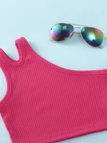 SHEIN Young Girl One Shoulder Cut Out Top & Tropical Print Shorts - Multicolor - View 3