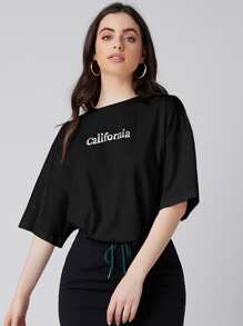 Mulvari Áo thun nữ Lá thư Giải trí - màu đen - Xem 1