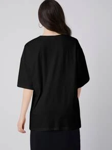 Mulvari Áo thun nữ Lá thư Giải trí - màu đen - Xem 2