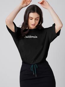 Mulvari Áo thun nữ Lá thư Giải trí - màu đen - Xem 5