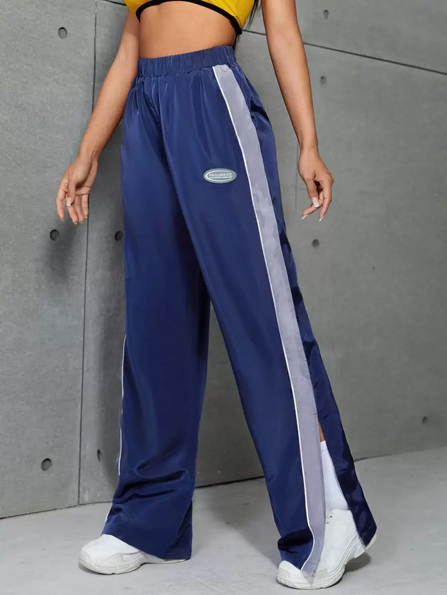 SHEIN EZwear Split Hem Wide Leg Trousers - Navy Blue - View 1