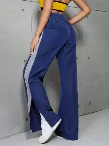 SHEIN EZwear Split Hem Wide Leg Trousers - Navy Blue - View 2