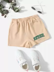 SHEIN Girls Letter Graphic Track Shorts - Apricot - View 1