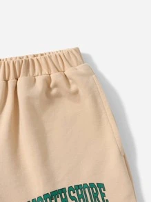 SHEIN Girls Letter Graphic Track Shorts - Apricot - View 3
