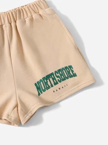 SHEIN Girls Letter Graphic Track Shorts - Apricot - View 4